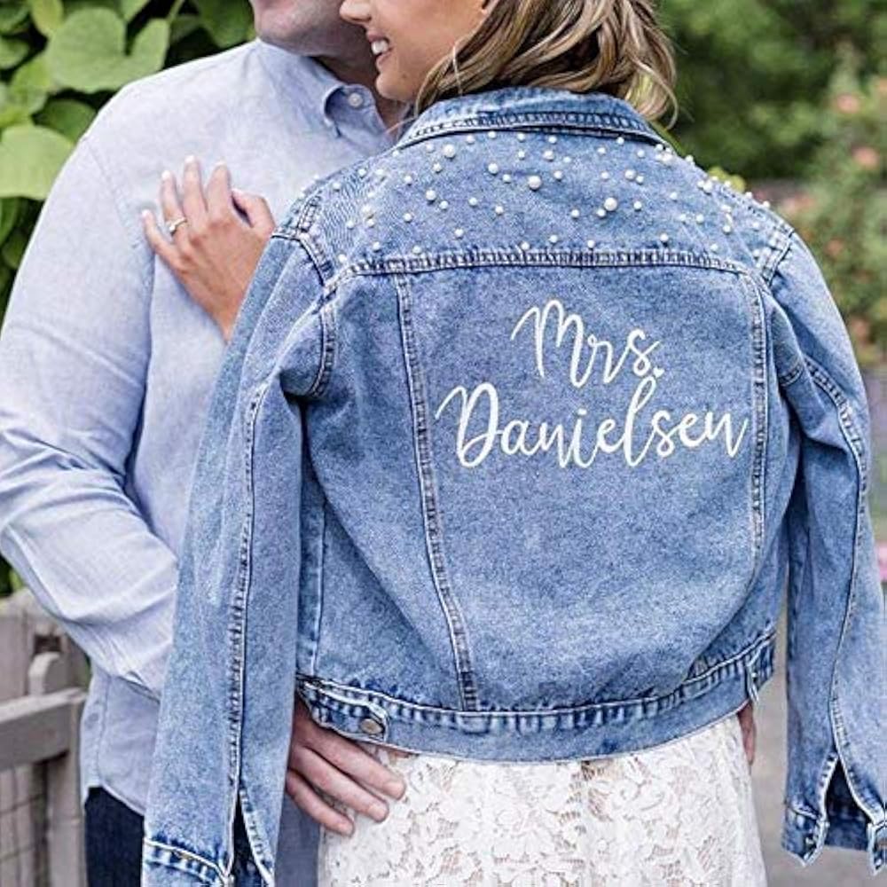 Custom Denim Jacket with Pearls Future Mrs. Customized